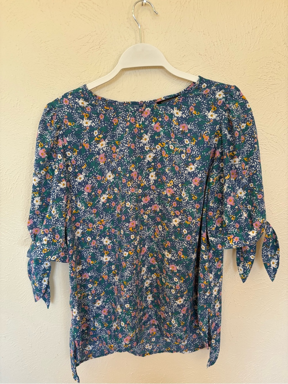 Banana Republic Royal Blue Floral Tie-Detail Tunic